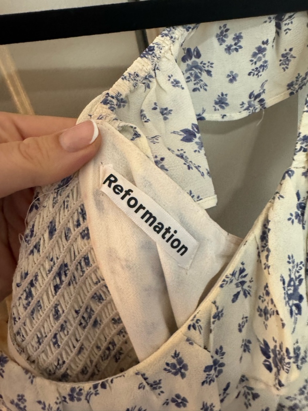 Reformation Floral Ruffle Mini Dress in Cream and Blue - Picture 4 of 5